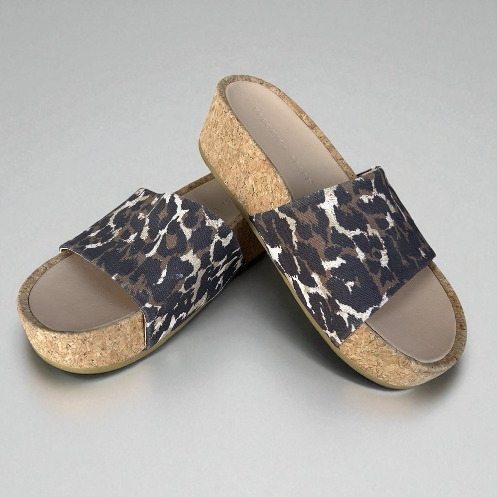 Veronica Beard Dresdyn Leopard Print Platform Slides Sz 6 Leather Cork Sandals